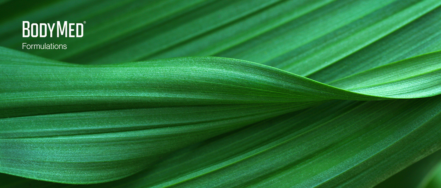 Close up of natural plant with BodyMed Formulations logo.
