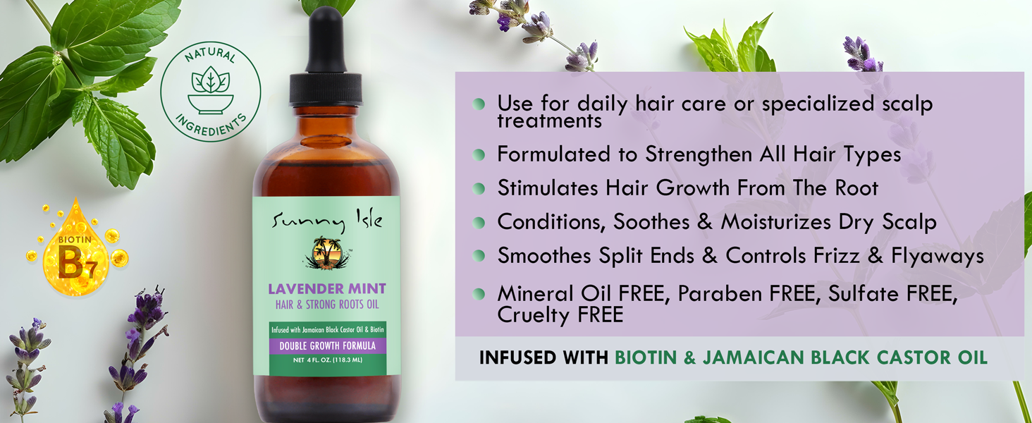 Sunny Isle Lavender Mint Hair and Strong Roots Oil 4oz daily hair care and specialized treatments