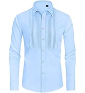 J.Ver Men's Tuxedo Shirt Formal Dress Shirt Pleated Long Sleeve Button Down Shirts for Prom Party...