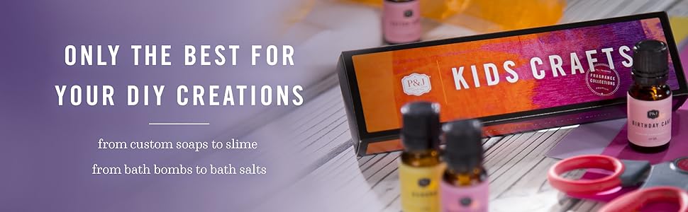 Burnt orange and purple colored box which reads Kids Crafts with 10ml fragrance oils next to it.