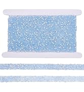 BENECREAT 7 Yards Pearls Self Adhesive Rhinestone Ribbon, 0.5 Inch Wide Bling Light Sky Blue Crys...