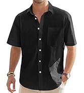 J.Ver Men's Cotton Linen Short Sleeve Shirts Casual Lightweight Button Down Shirt Beach Summer To...