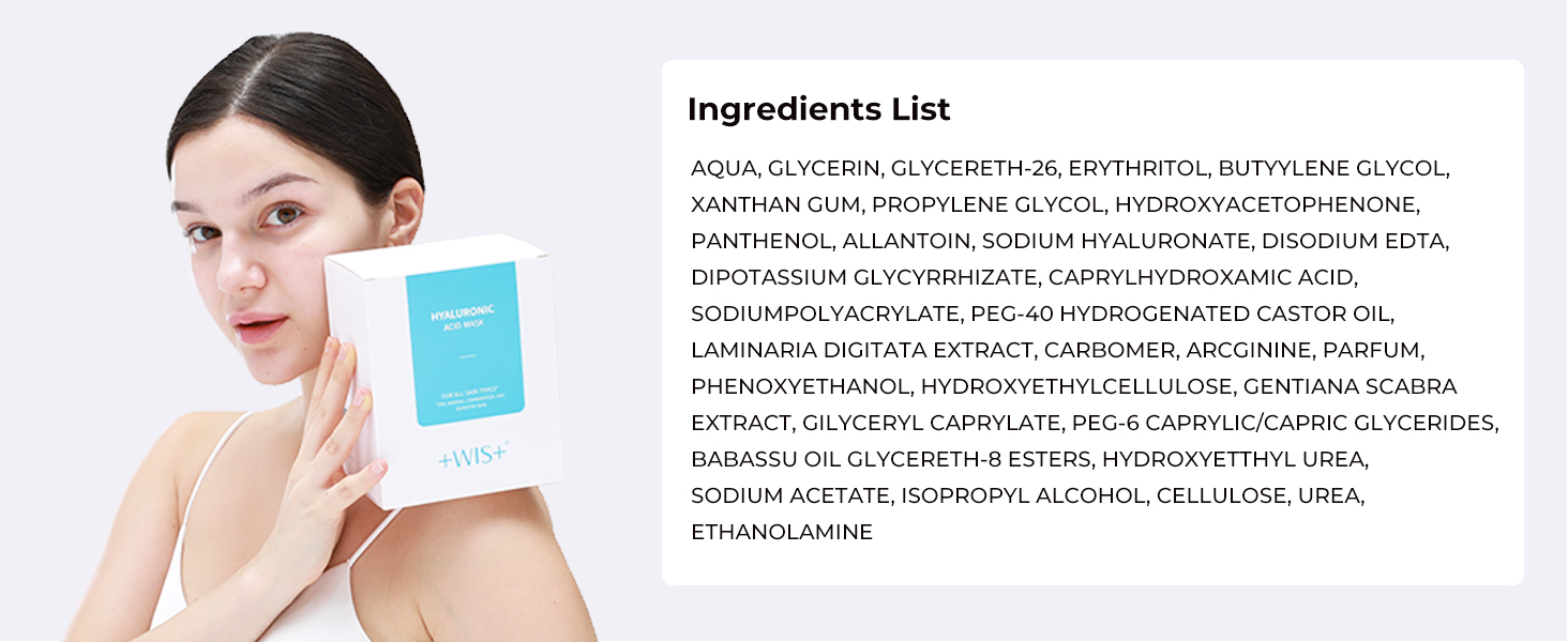 WIS Hyaluronic Acid Sheet Mask 24 EA with Hyaluronic Acid Serum and Vitamin B5 Hydrating Facial Mask