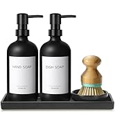 GMISUN Kitchen Soap Dispenser Set, 16 Oz Hand and Dish Soap Dispenser with Ceramic Tray & Bamboo ...