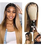 Ombre Blonde Lace Front Wig Virgin Human Hair 13x4 Lace Front with Dark Root #1B/27 Honey Blonde ...