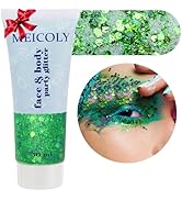 MEICOLY Green Body Glitter Gel,Christmas Glitter Face Paint,Alien Glitter Eyes Makeup,Face Hair M...