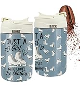 Ice Skate Gifts Skating Lover 17.5oz (500ml) Stainless Steel Water Bottle with Silicone Straw and...