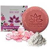 ROSE Natural Cold Process Soap with Fresh Rose Water, Kaolin Clay, Rose Petals, Moisturizing Coco...