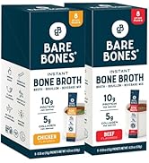 Bare Bones Bone Broth Instant Powdered Mix, Variety Pack, 8 Chicken and 8 Beef, 15g Sticks, 10g P...