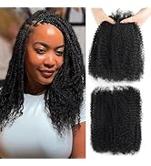 Afro Kinkys Bulk Human Hair 16 Inch Black Afro Kinky-Curly Human Hair Bundles for Dreadlock Exten...