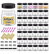 2 oz Plastic Containers with Lids 60pcs Plastic Jars with Lids + 3/5/10 Gram 12pcs Sample Contain...
