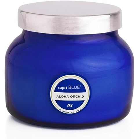Capri Blue Signature Jar Candles - Long Lasting Soy Wax Blend - Luxury Tropical Scented Candles - Comes in Blue Decorative Glass Jar (Aloha Orchid, 8 oz)