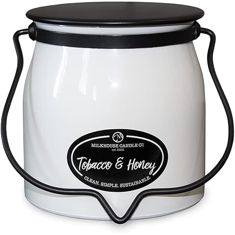Milkhouse Candle Company - Tobacco & Honey - Creamery Collection - 16oz Double Cotton Wick Soy Candles with Beeswax - Long Burn Time, Made in The USA - Non Toxic, Premium Scented Candles
