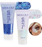 MEICOLY Blue and Clear White Face Body Glitter Set,Mermaid Face Glitter Gel,Singer Concerts Festi...
