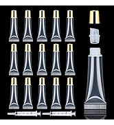 AMORIX 50PCS Lip Gloss Containers 10ml Gold Lip Gloss Tubes Empty Lip Balm Tubes Refillable Squee...