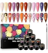 MEET ACROSS Gel Paint for Nail Art, 12 Colors Gel Nail Polish Kit with Nail Brush Pen, Painting D...