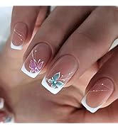 Curvlife Short Press on Nails Acrylic Fake Nails with Design Butterfly Style Full Cover False Nai...
