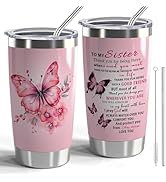 CWEGSJ To My Sister Gift Butterfly Sister 20oz Stainless Steel Tumbler with Lid and Straw Sister ...