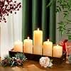 Shihanee Ivory White Pillar Candles and Long Narrow Wooden Candle Tray Set 5 Pcs Dripless Unscented Candles 1 Pcs Rustic Rectangular Centerpiece Candle Holder with Handle for Home Table Dining Kitchen