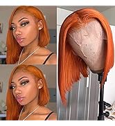 Ginger Bob Wig Human Hair Orange Colored Pre Plucked Lace Front Virgin Hair Middle Part Straight ...