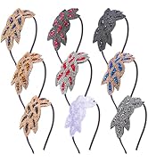 Hoemwarm 9 Pcs 20s Flapper Headband for Women, 1920s Headpiece Accessories Vintage Rhinestone Bea...