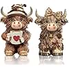 2 Pack Highland Cow Resin Figurine Decor Coffee Theme Highland Cow Gnomes Starfish Resin Statue for Garden Table Shelf Kitchen Home Coffee Bar Decor Calf Gnome Herd Gifts