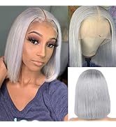 Smartinnov Grey Bob Wigs Human Hair T Part Lace Front Wigs 13x1x4 Middle Part Brazilian Remy Hair...