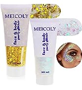 MEICOLY 2pcs Face Body Glitter,Singer Concerts Festival Rave Accessories,Mermaid Face Glitter Gel...
