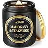 AOOVOO Scented Candles for Men - Mahogany & Teakwood Candles for Home Scented | Crackling Wood Wick Soy Candles | Strong Fragranced Masculine Black Candle Gift for Women & Men, 9oz