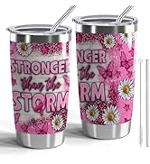 Breast Cancer Survivor Gift Inspirational 20oz Tumbler with Lid and Straw Pink Ribbon Breast Canc...