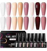 MEET ACROSS 8PCS/SET Gel Nail Polish Kit, Nude Gel Polish Color Gel Neutral Nail Art Design Gel N...