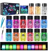 Glow in The Dark Pigment Powder - 12 Colors Luminous Powder 20g/0.7oz and 3 Colors Gold Foil Flak...
