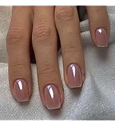 Press on Nails Short Square Acrylic Fake Nails with Apricot Design Full Cover False Nails Glossy ...