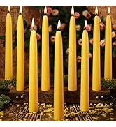 12 Pack Beeswax Taper Candles, 9in Dripless Pure Beeswax Candle Sticks,10 Hours Long Burning Natu...