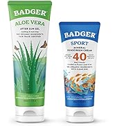 Badger Mineral Sunscreen & Aloe Vera Gel Combo, SPF 40 Reef Safe Water Resistant Zinc Oxide Sunsc...