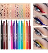 12 Colors Matte Liquid Eyeliner Set, Rainbow Colorful Neon Eyeliner Pencil Waterproof Long Lastin...