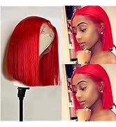 Red Bob Wig Human Hair 150% Density Virgin Human Hair Short Cut 8inches Bleach Knots Silky Straig...