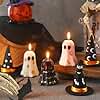 MTLEE 3 Set 6 Pcs Pastel Halloween Decor Candles Pink and Black Ghost Candles with Witch Hat Girly Pink Halloween Night Decor Indoor for Boo Basket Stuffers Room Table Centerpieces