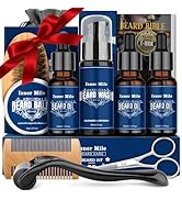 ISNER MILE Beard Grooming Kit with Beard Wash, Beard Oil, Beard Balm, Beard Brush, Beard Comb, Be...