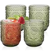 YTDTKJ 12oz Vintage Wine Glasses, Water Tumblers Set of 4, Glasses Drinking with Sunflower Design...