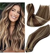 Balayage Sew in Hair Extensions Ombre Blonde Hand Tied Weft Hair 16Inch Human Hair Weft Dark Brow...
