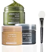 Bisou Bisou Bisou Turmeric Clay, Dead Sea Mud & Charcoal Gel Face Mask Trio With Applicator, Deep...