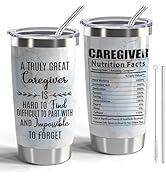 CWEGSJ Caregiver Gifts A Truly Great Caregiver 20oz Tumbler with Lid and Straw Stainless Steel In...