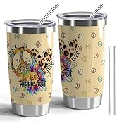 CWEGSJ Peace Sign Gift Peace Love Hippie Soul 20oz Stainless Steel Tumbler with Lid and Straw Pea...