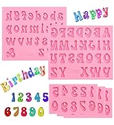 5 Pieces Letters Molds and Numbers Silicone Molds，0-9 Numbers, Uppercase and Lowercase Alphabet B...