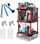 Auto Detailing Tool Cart 3 Tier, Rolling Utility Detailing Tool Cart with 2 Pieces Side Hanging P...