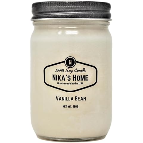 Nika's Home Vanilla Bean Soy Candle - 12oz Mason Jar - Non-Toxic - Hand Poured in The USA, Long Burning 50-60 Hours Highly Scented All Natural, Clean Burning
