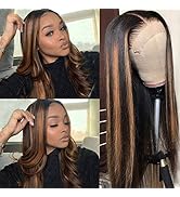 Dart Roots Brown Highlight Wig Ombre Human Hair Natural Black Mixed Medium Brown Highlights 13x1 ...