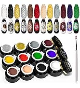 MEET ACROSS 12 Colors Painting Gel, Gel Nail Polish Kit with Painting Drawing Nail Brush Pen, Soa...