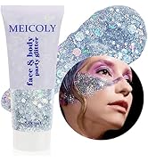 MEICOLY Silver Body Glitter,Singer Concerts Face Glitter Gel,Mermaid Sequins Liquid Holographic,F...